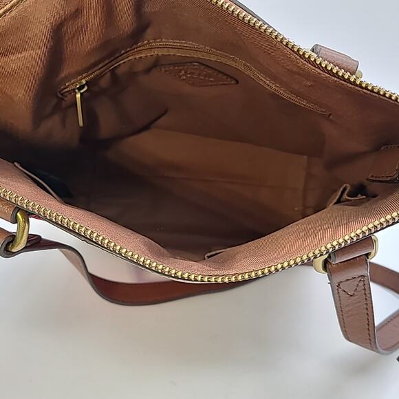 Fossil Women's Patchwork Handbag Purse Brown Black Red Gold Leather 9x8x4" - Picture 7 of 9